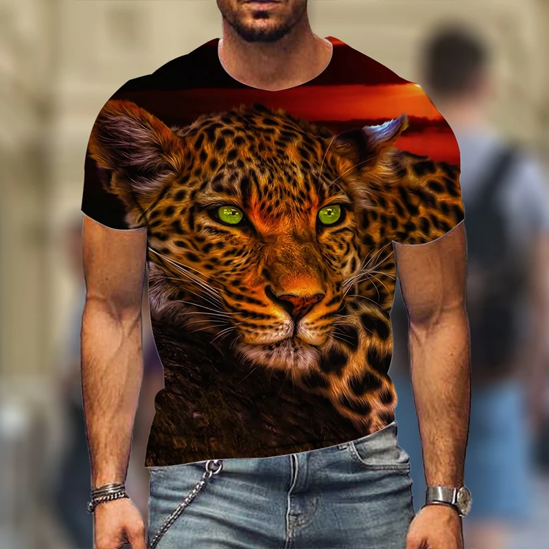 Футболка мужская оверсайз с коротким рукавом 3D леопардовый принт забавная