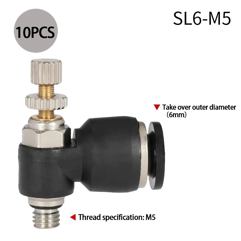 10 шт. пневматические фитинги Скорость переключатель SL6-M5 цилиндр регулирующий клапан Дроссельный клапан с SL4-01 4 мм-12 мм для пневматического соединения SL6-01