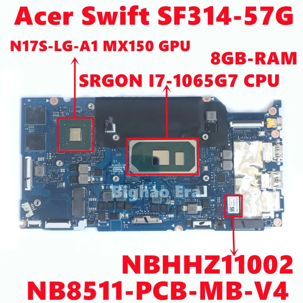 Фото NBHHZ11002 для Acer Swift телефон материнская плата ноутбука SF314-57 W/SF314-57G 8GB-RAM полностью