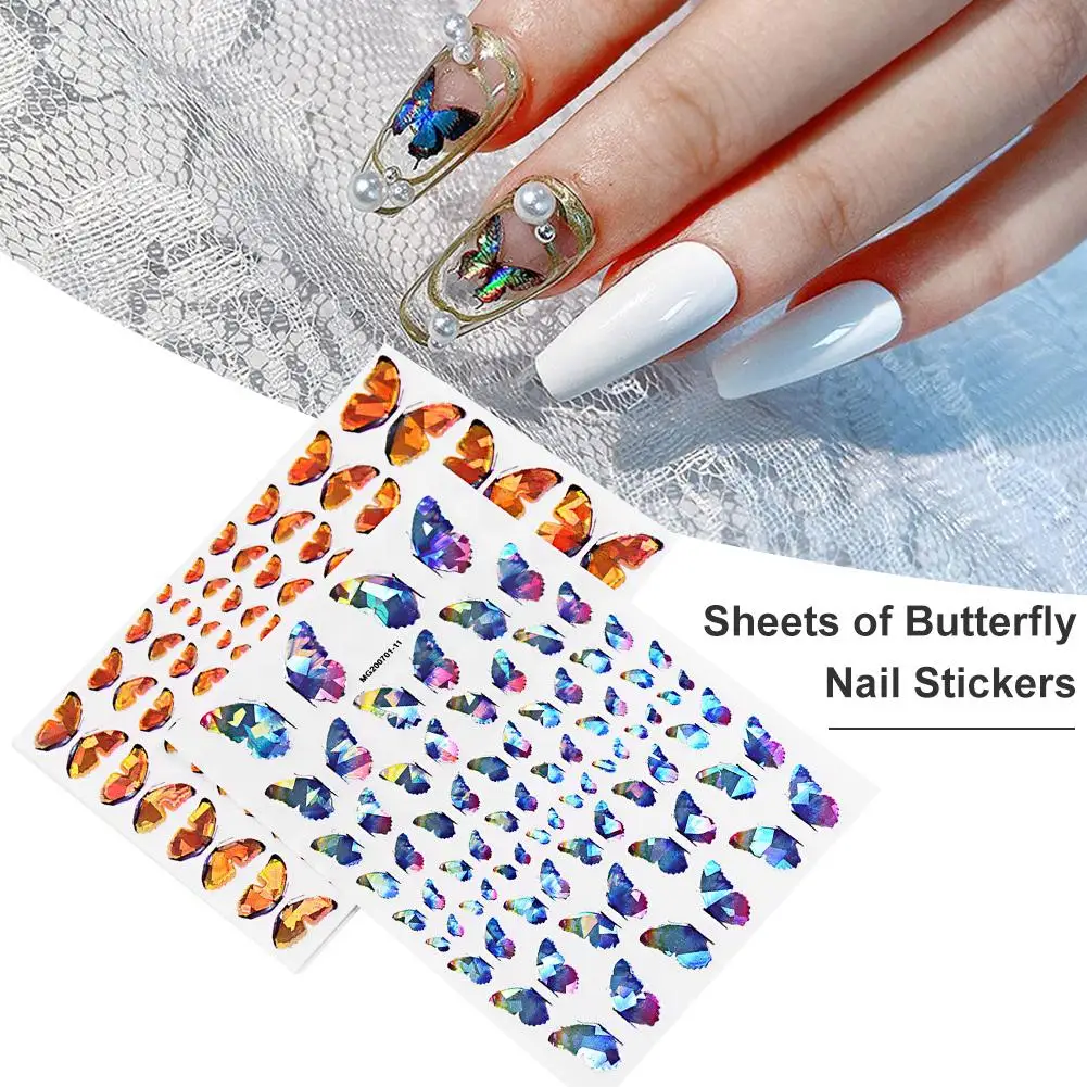

8 Sheet Color Butterfly Nail Art Stickers Holographic 3D Gradient Butterflies Adhesive Nail Decals DIY Manicure Decorations