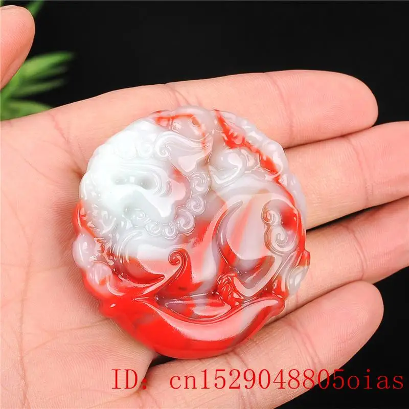 Природный цвет Hetian Нефритовый камень подвеска дракон китайский красный белый