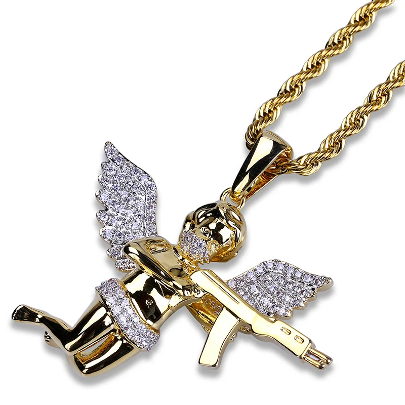 

Hip Hop Micro Paved AAA Cubic Zirconia Iced Out Bling Cupid Angel Pendants Necklace for Men Women Lovers Rapper Jewelry