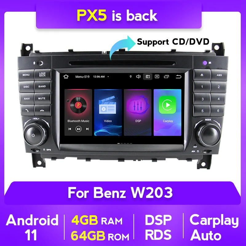 Автомобильный DVD-плеер 4glte Android 11 GPS мультимедиа для Mercedes Benz W203 W209 W219 A160 C-Class C180 C200