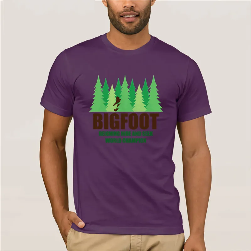 

Fashion T Shirt 100% Cotton Green Forest Earth Day T Shirt For Men Bigfoot Sasquatch Hide And Seek T shirt