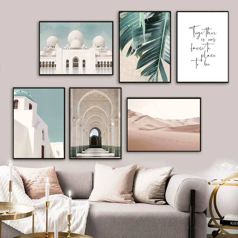 

Abu Dhabi Mosque Arcade Desert Palm Quote Wall Art Canvas Painting Nordic Posters And Prints Wall Pictures For Living Room Decor