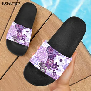 INSTANTARTS Purple Mandala Ornament Print Women Casual Slippers High Quality Rubber Bathroom Non-slip Sandals Female Indoor Shoe
