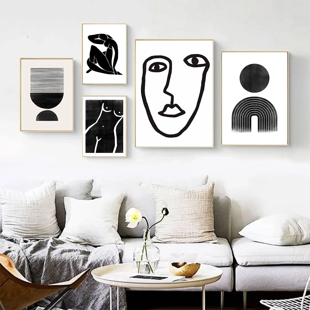 

Scandinavian Poster Black White Abstract Female nude Canvas Painting Art Print Geometric Wall Picture For Living Room Home Decor