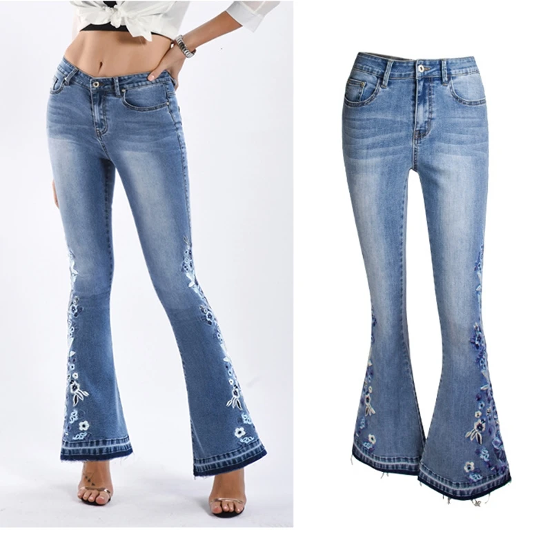 

Streetwear Jean Pants Women Plus Size 2021 Vintage Clothes Embroidery Flared Jeans Pantalones Aesthetic Mom Denim Long Trousers