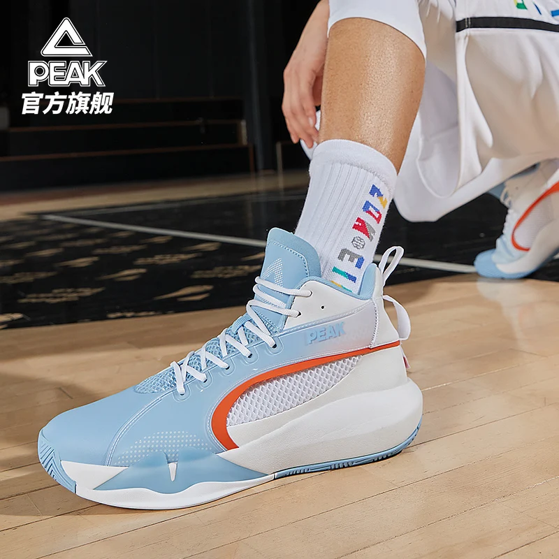 Peak basketball shoes men's 2021 autumn new anti slip and wear-resistant high top student practical shoes men's Blue Sneakers