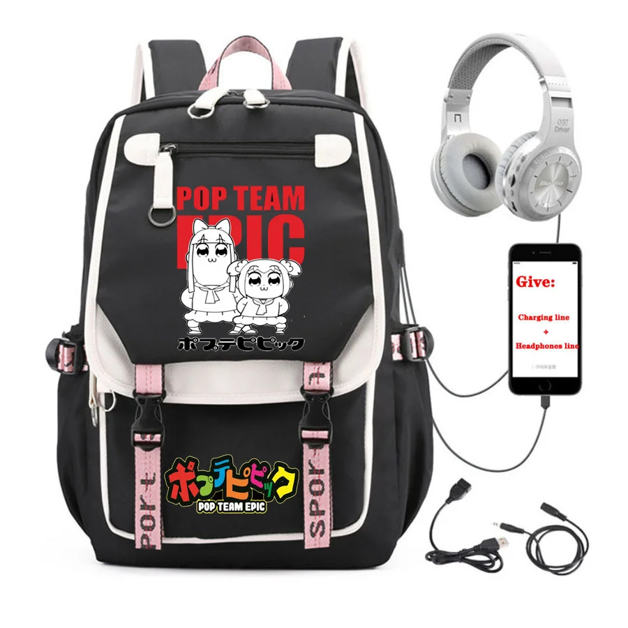 

anime Pop Team Epic backpack student School book Bag Unisex Travel Backpack USB Charging teenagers Laptop packsack