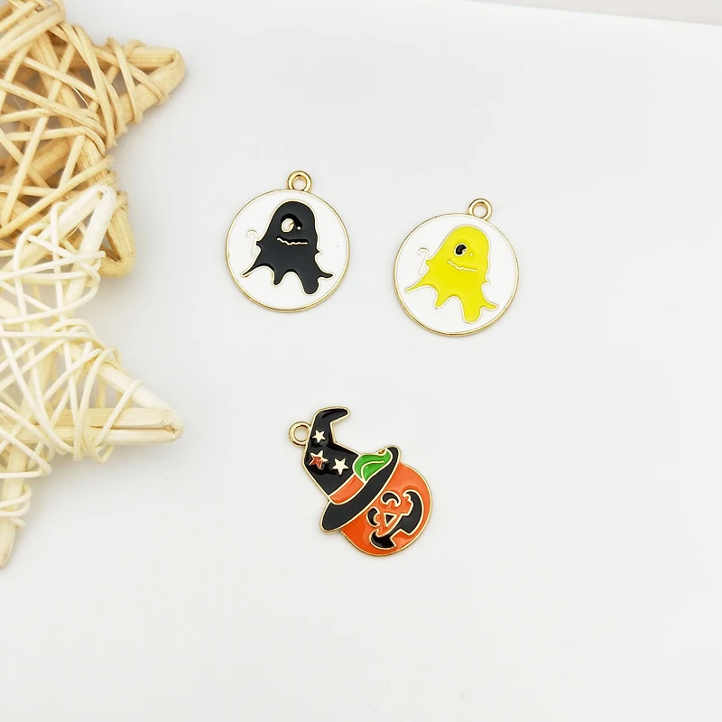 

10pcs Cute Halloween Pumpkin Ghosts Enamel Charms Pendants DIY Alloy Round Pendants Earrings Bracelets Jewelry Accessories FX197