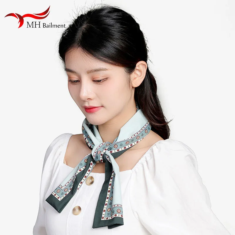 

Vintage Silk Scarf Luxury Brand Long Strip Lattice Bow Silk Scarf Ladies Hair Neck Tie Hair Band Casual Headdress 95*8.5cm
