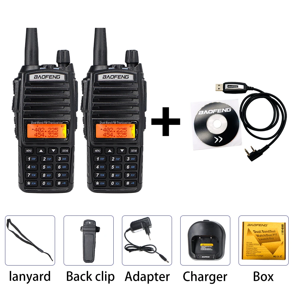 2 шт. Baofeng UV-82 Двухдиапазонная рация 10 км двухстороннее радио 8 Вт FM приемопередатчик 2800 мАч переносной CB Ham радио UV82 VHF/UHF радио - Цвет: 2PCS add 1 Cable