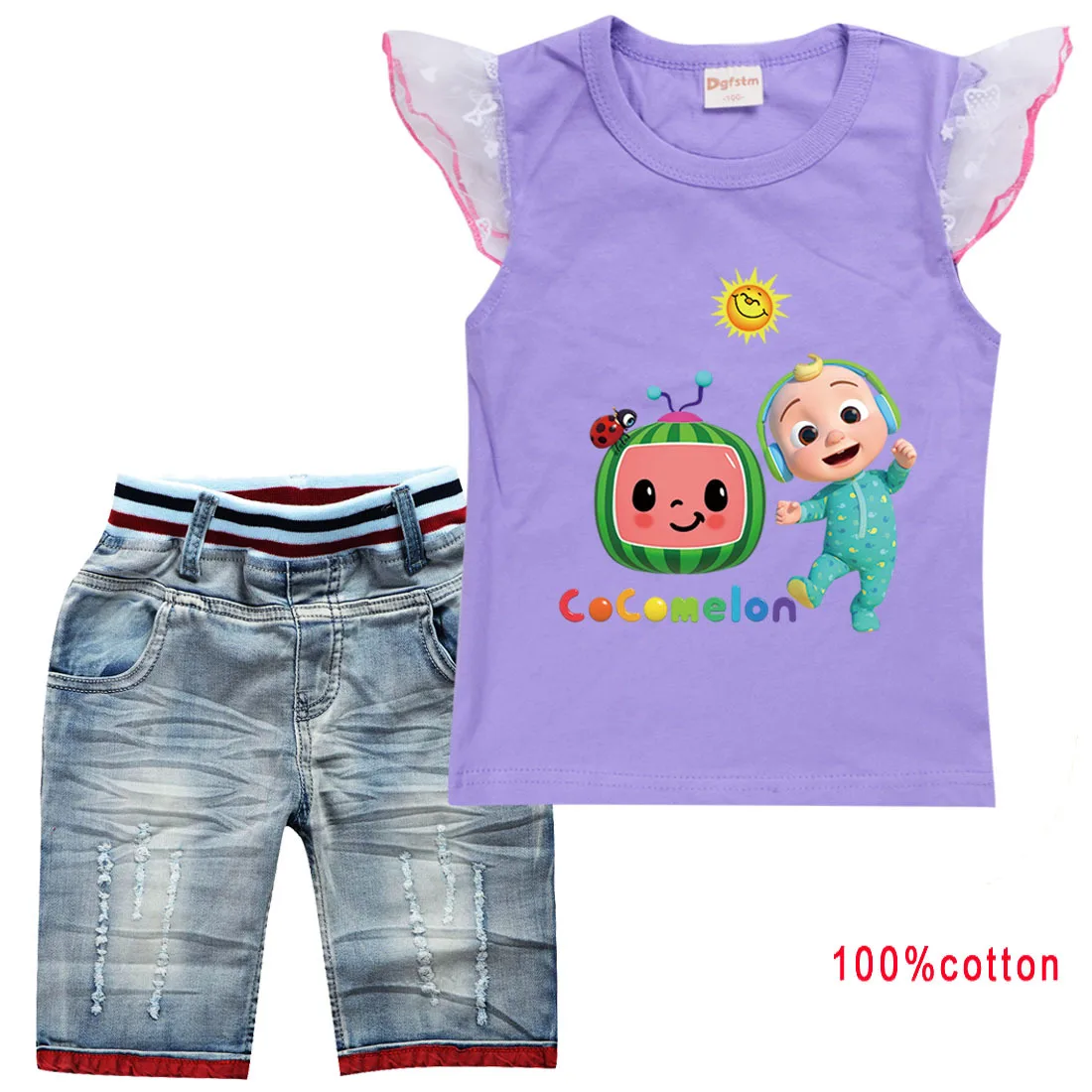 

Family TV Cocomelon T Shirt Kids Summer Cotton T-shirt+Denim Shorts 2pcs Set Baby Boys Sportwear Children TrackSuit Girl Outfits