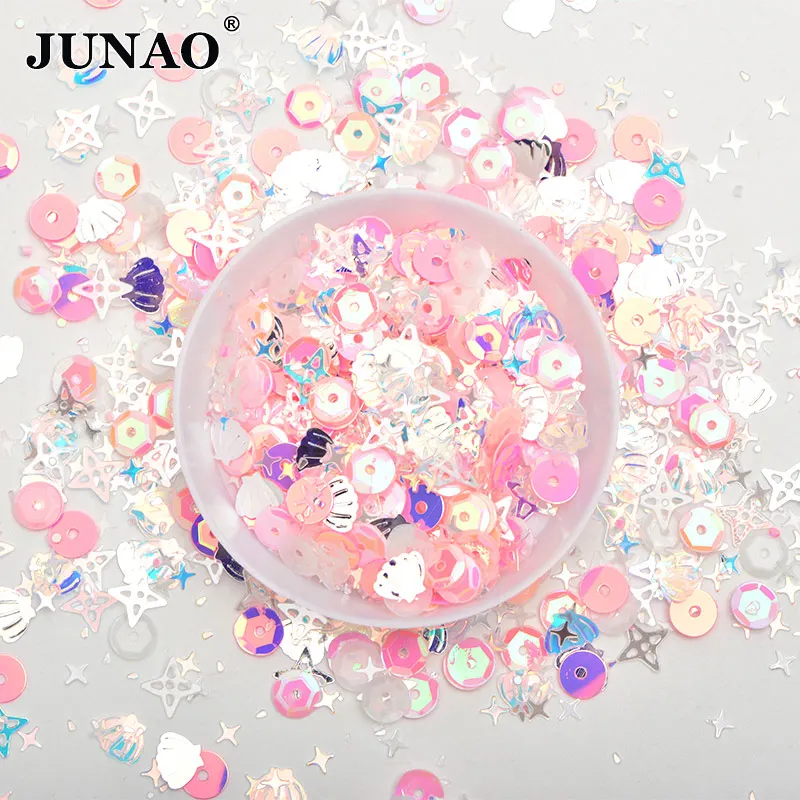 Small Shell Pink 10g JUNAO 10 г смешанные цвета размер Корея Синий Блестки хлопья блестка лицо дизайн ногтей украшения ПВХ наклейки с блестками для рукоделия - Цвет: Small Shell Pink 10g