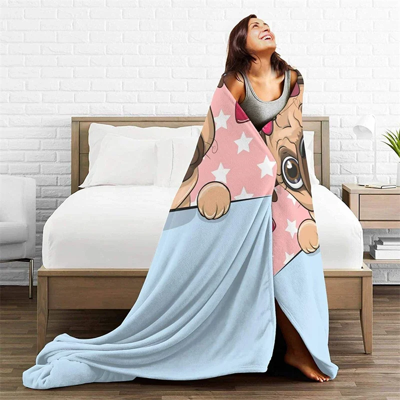 

Cute Pug Fashion Hipster Navajo Cubre Camara Green Throw Blanket 3D Print On Demand Sherpa Super Comfortable For Sofa Thin Quilt
