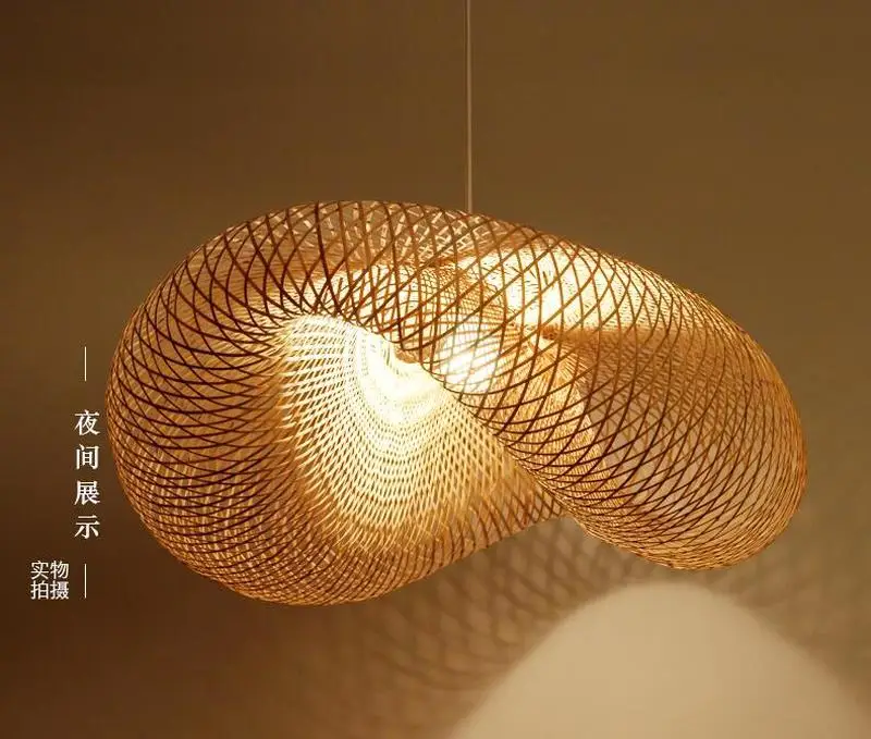 Бамбуковая плетеная Подвесная лампа из ротанга с волнистым абажуром винтажный