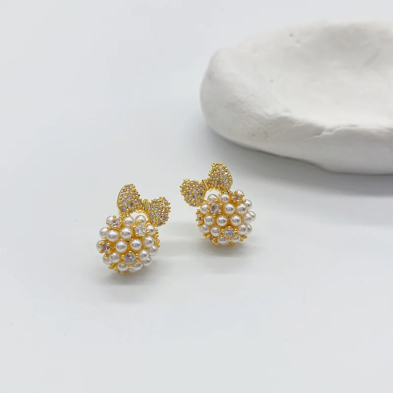 

ALLNEWME изящная имитация жемчуга фотоэлемент для женщин девушек Искрящиеся Стразы бант висячие серьги аксессуары