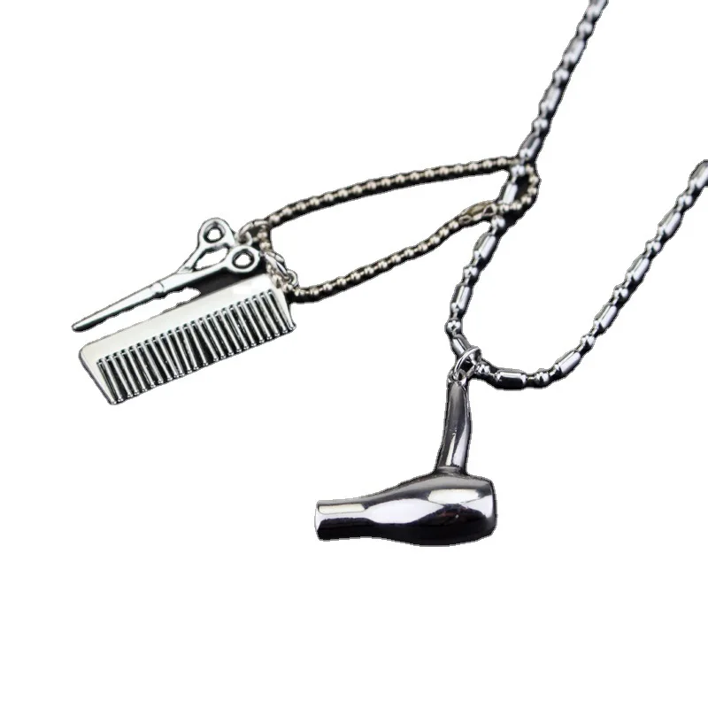 

Barber Shop Hair Dresser Rhinestone Scissors Shears Hair Dryer Pendants Necklaces Accessories Men Barber Gift Choker Jewelry
