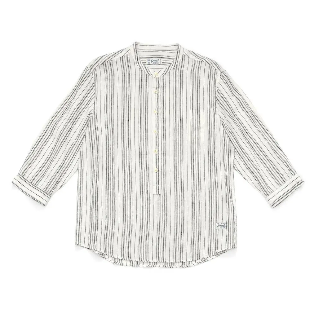 

SIMWOOD 2021 Summer New 100% Linen Shirts Men Vertical Striped Breathable Plus Size three quarter sleeve Shirt SJ170267