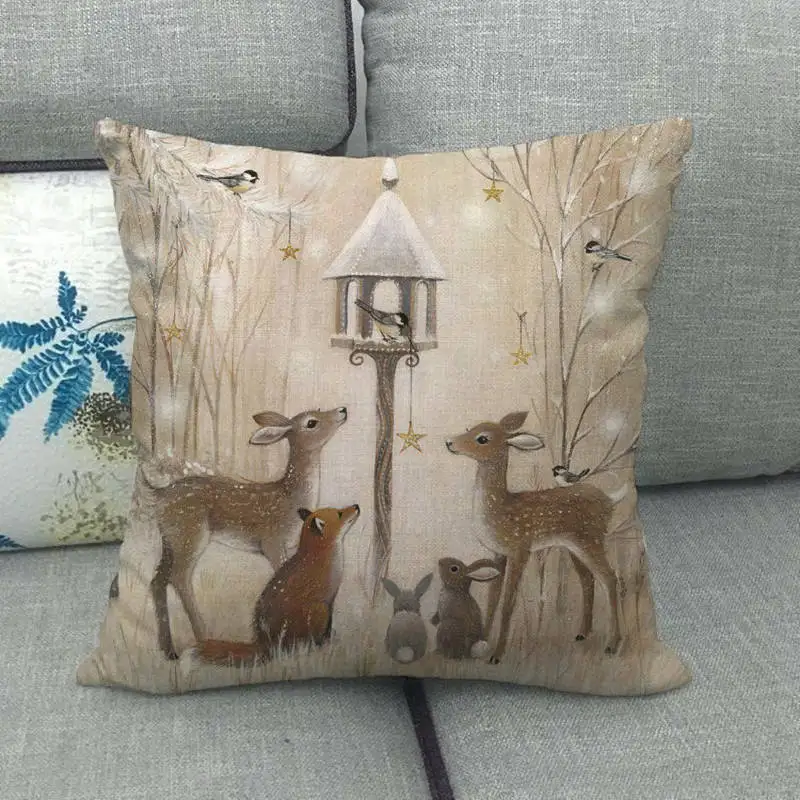 christmas throw pillowcase linen cushion cover christmas decoration pillowcase cartoon elk rabbit cushion cover home decoration free global shipping