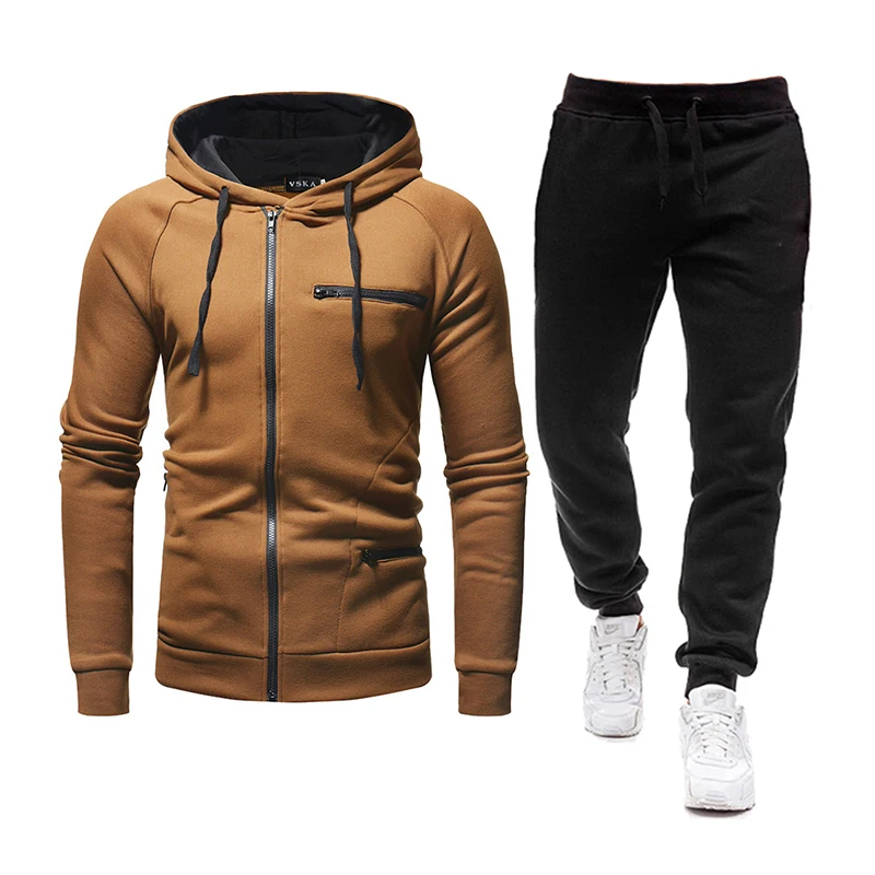 

2021 Autumn Winter Men's Tracksuit Two Piece Set Sports Jacktets Suit Zipper Sweatshirts+Pants Outfit Male Clothes Size M-3XL