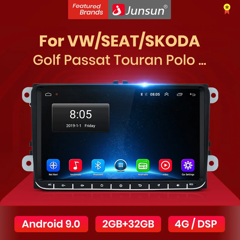 Junsun V1pro 2G + 32G DSP Android9.0 Автомобильный мультимедийный плеер радио GPS для Volkswagen VW Passat B6