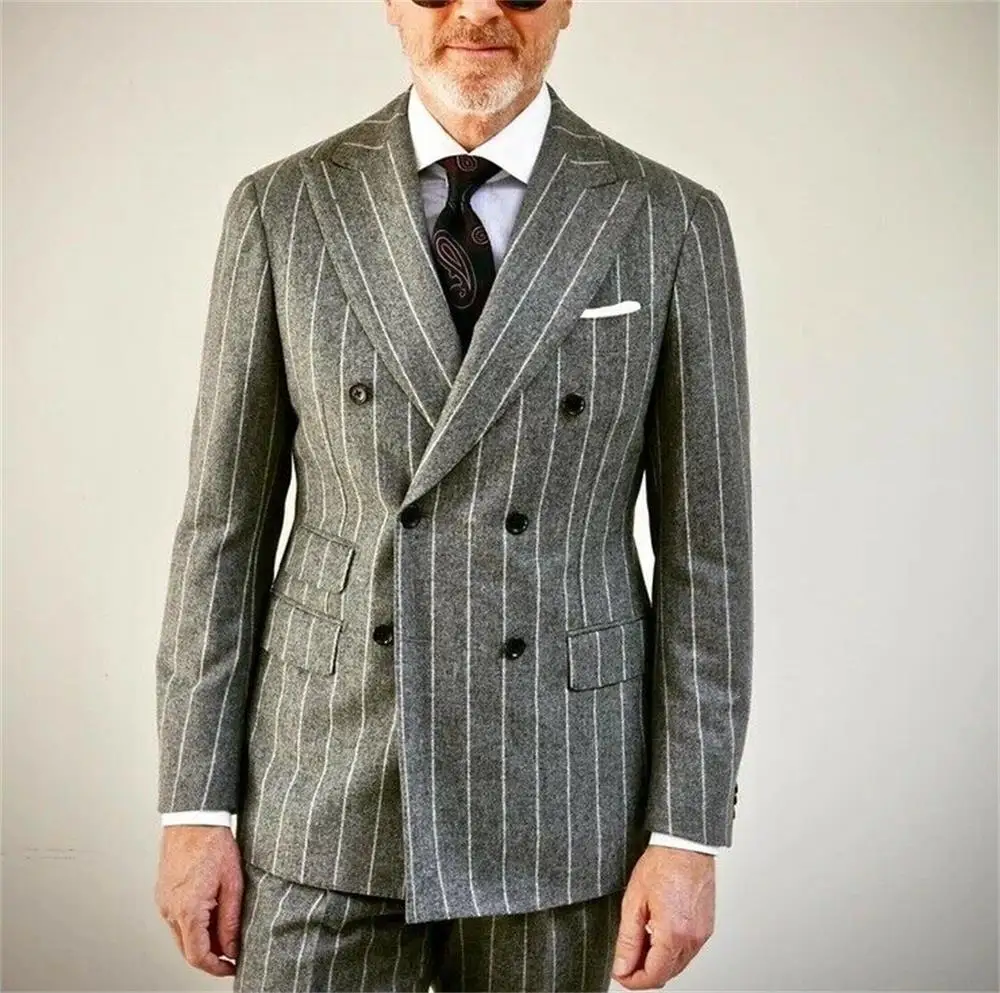

Stripe Grey Wedding Mens Suits Slim Fit Bridegroom Tuxedos For Men Two Pieces Groomsmen Suit Blazer Formal Prom Business Jackets