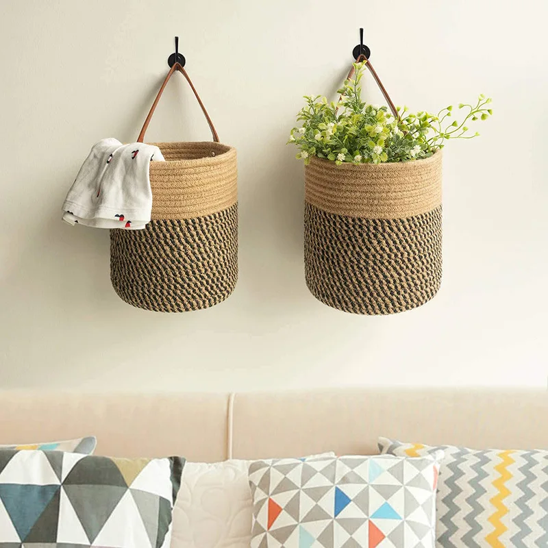 

Clubasket Wall Hanging Rope Basket Woven Basket Plant Storage Rope Basket Cotton Rope Basket Storage Bins for Home Décor