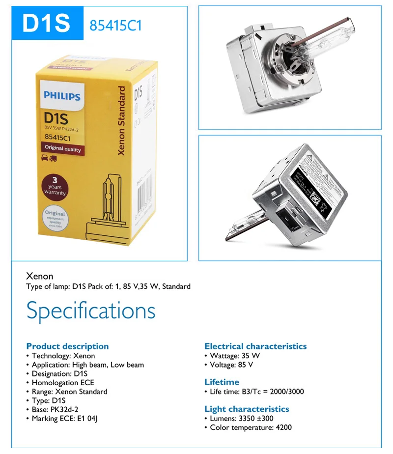 1X Philips HID D1S 35 Вт ксенон Стандартный 4200 к Авто оригинальный фар автомобиля