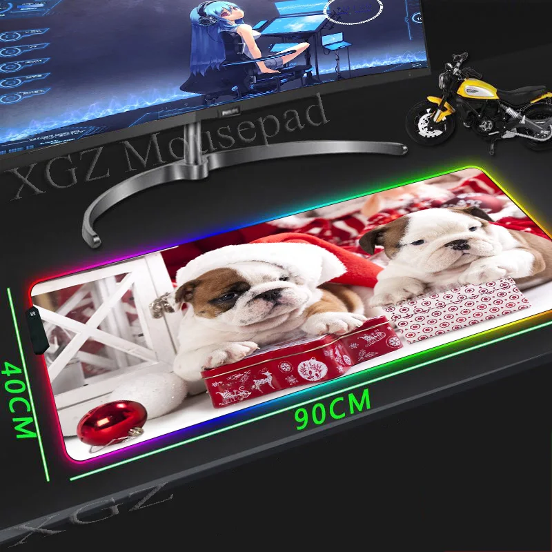 

XGZ Red Animal Bulldog Dog HD Custom Large RGB Mouse Pad Black Locking Edge Computer Desk Table Mat Rubber Slip Lol Csgo Gamer