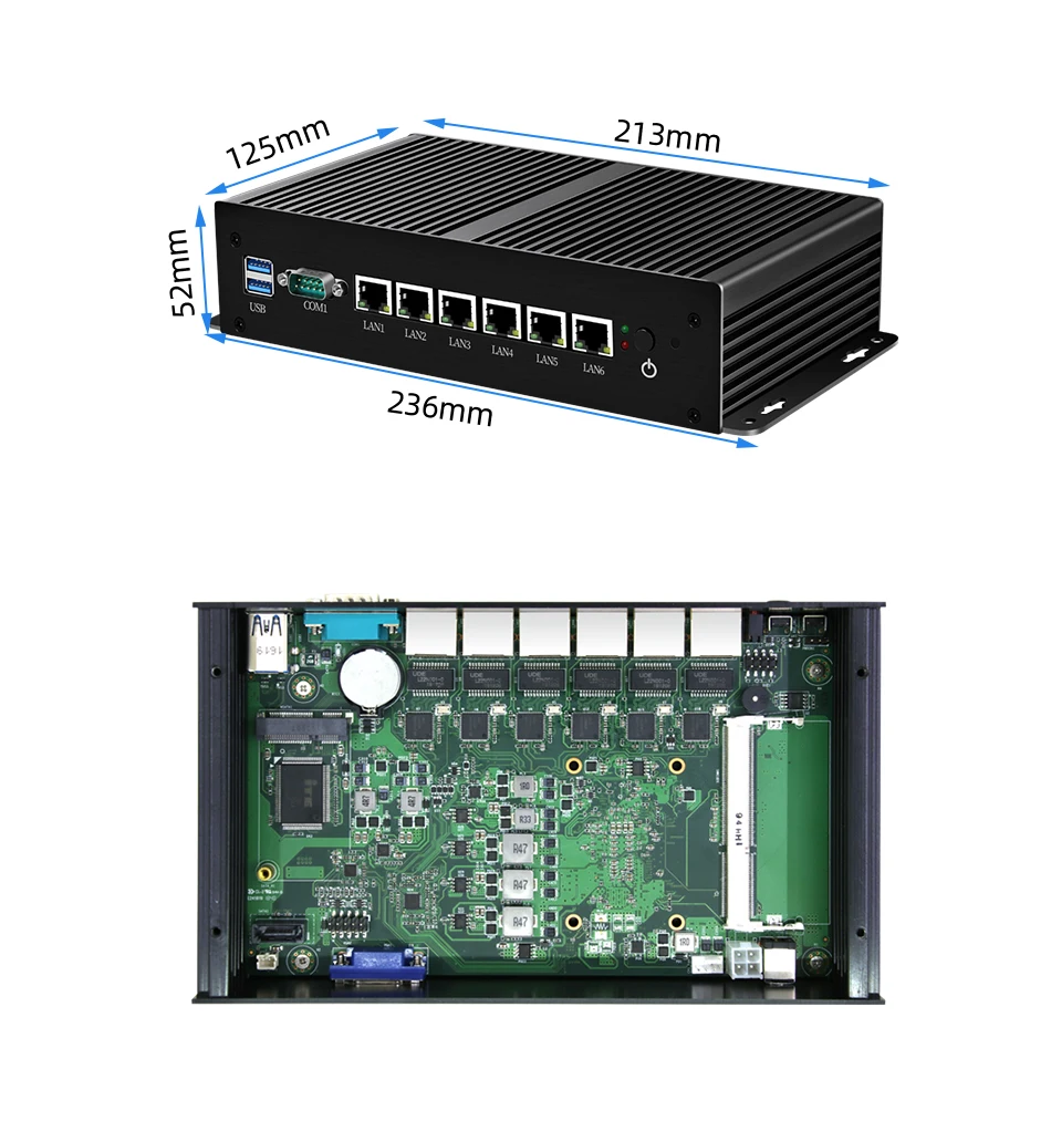 6* LAN Gigabit Ethernet Intel 211AT Мини ПК Core i3 7100U Celeron 3955U маршрутизатор брандмауэр Linux Windows 10 VGA Безвентиляторный Компьютер