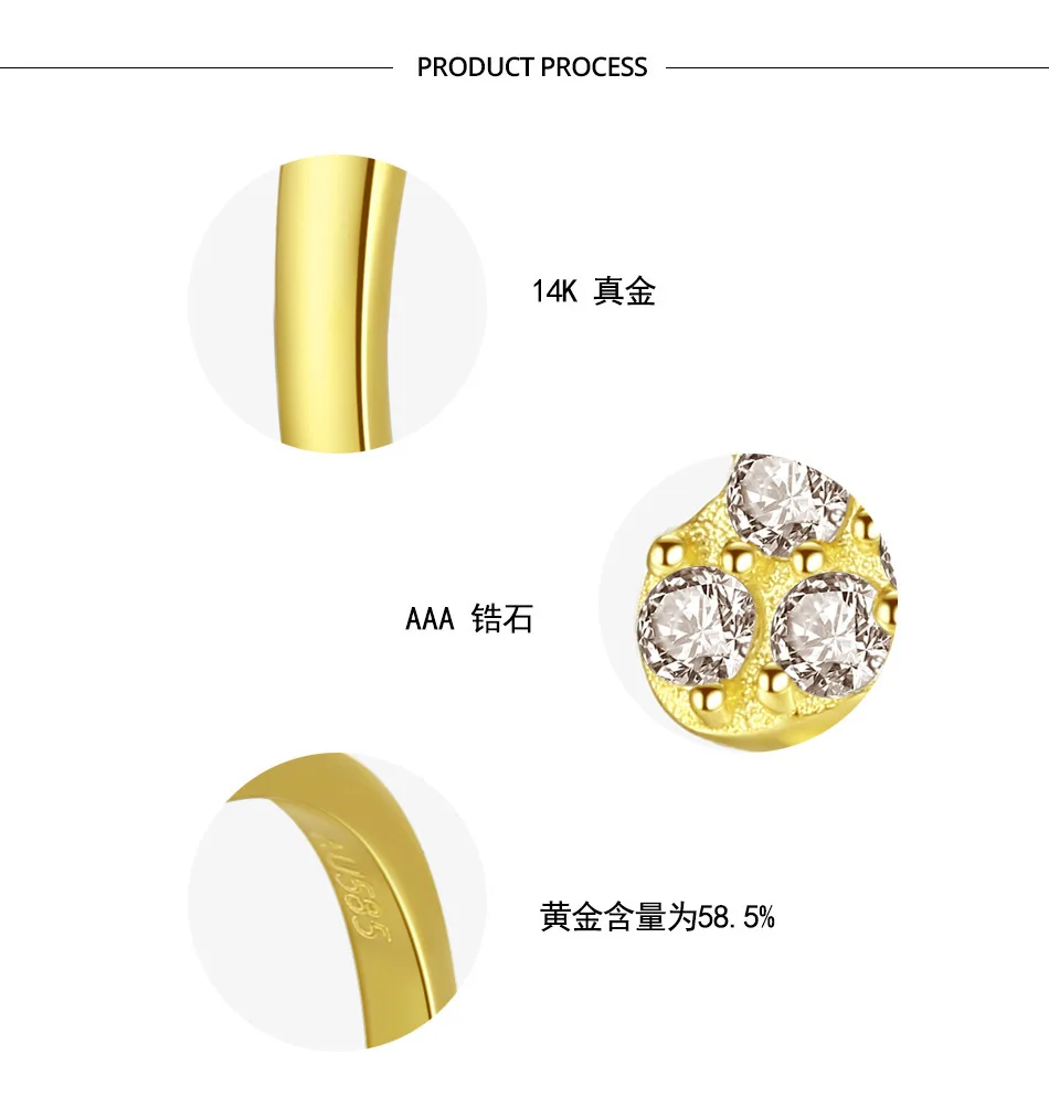 Pure 14K Gold Ring Vintage Star CZ Women Rings Wedding Engagement Fine Jewelry Yellow Gold Bague