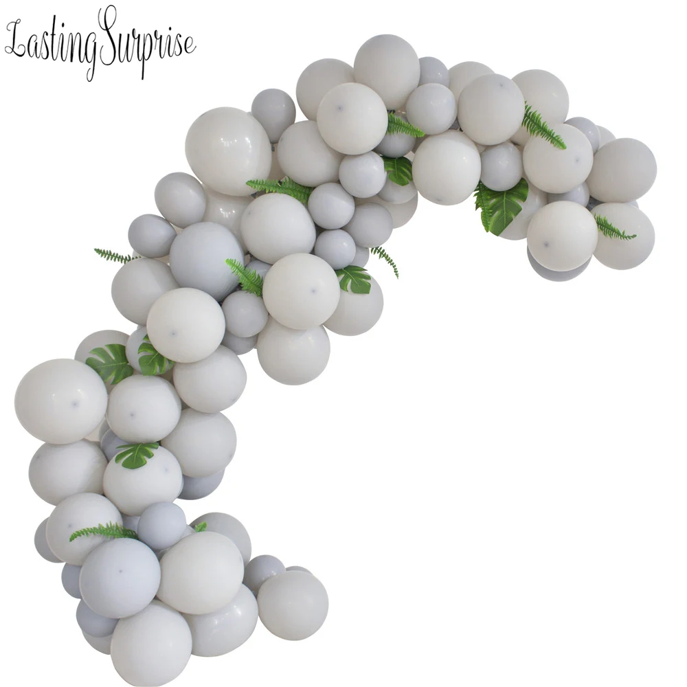 Набор серых матовых шаров с арокой и гирляндой 128 шт. серые темно шары украшение