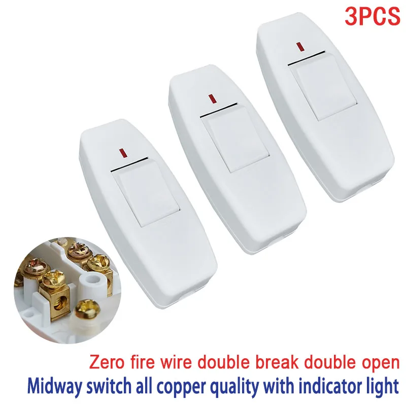 

3Pcs Bedside Lights Lamp Switch Inline ON/OFF Buttons Table Desk Lamp Cord Cable Switch with LED Indicator Light 110-250V 10A