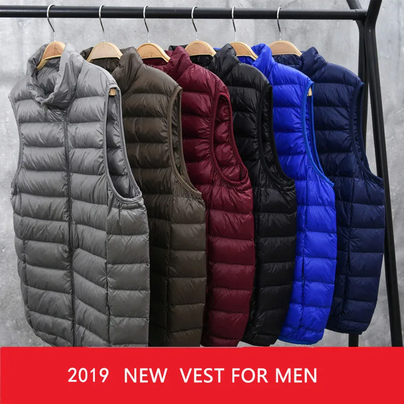 Мужской жилет на гусином пуху светло черный теплый повседневный без рукавов с