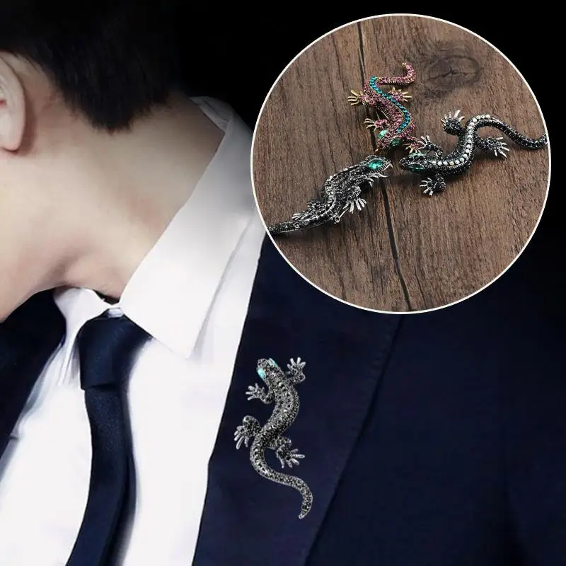 

1PC Pins Lizard Shirt Rhinestone Enamel Animal Crystal Business Suit Skirt Sweater Valentines Gift Brooch Fashion Jewelry Party
