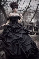 vintage black ball gown wedding dresses off the shoulder ruched skirt retro gothic bride mariage dress outdoor long bridal gowns