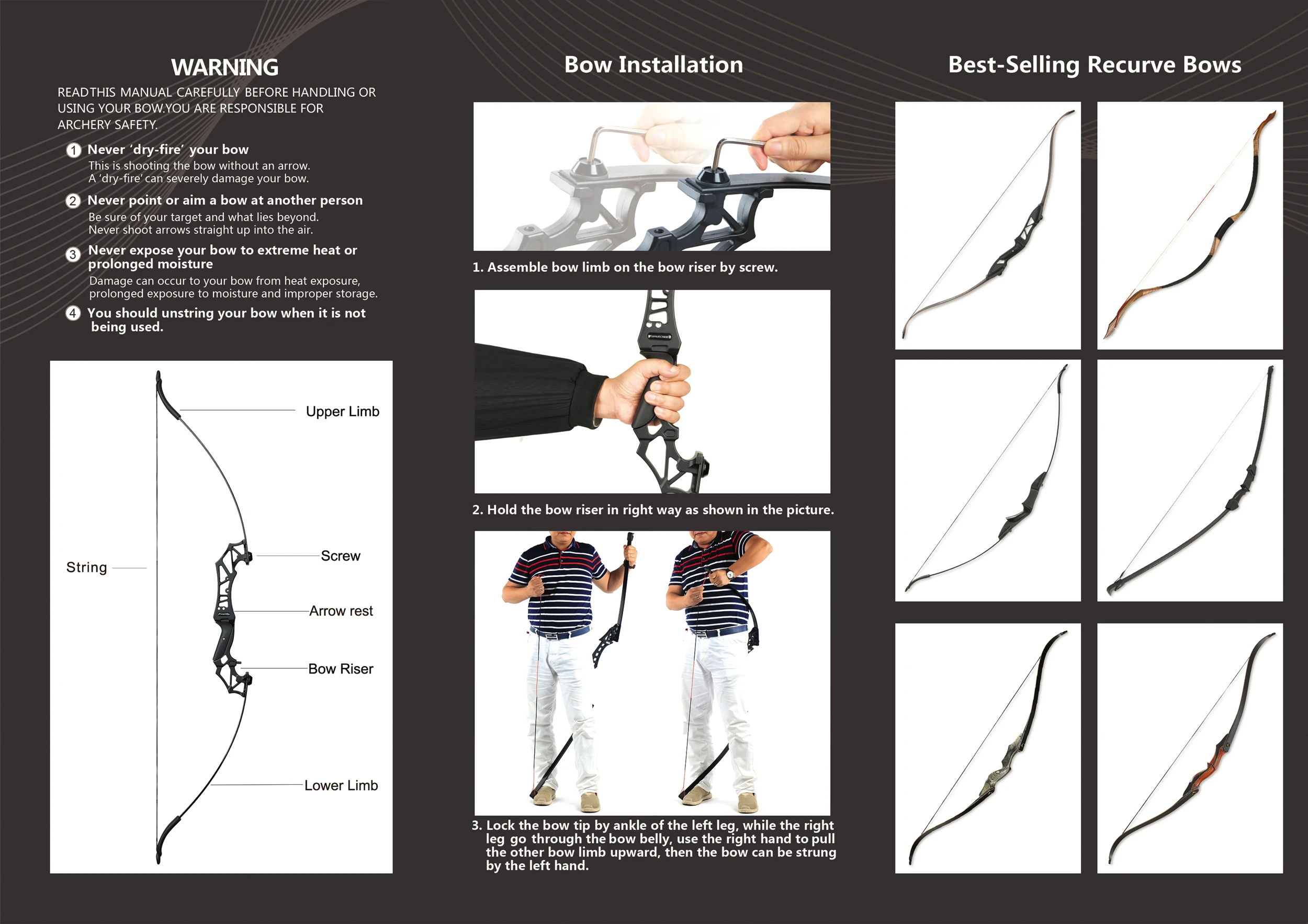 Toparchery Take-down Recurve Hunting Bow - 20/30/40/50lbs Description Image.This Product Can Be Found With The Tag Names Colorful Paintballs, Lightweight Shooting, Stylish Sports & Entertainment