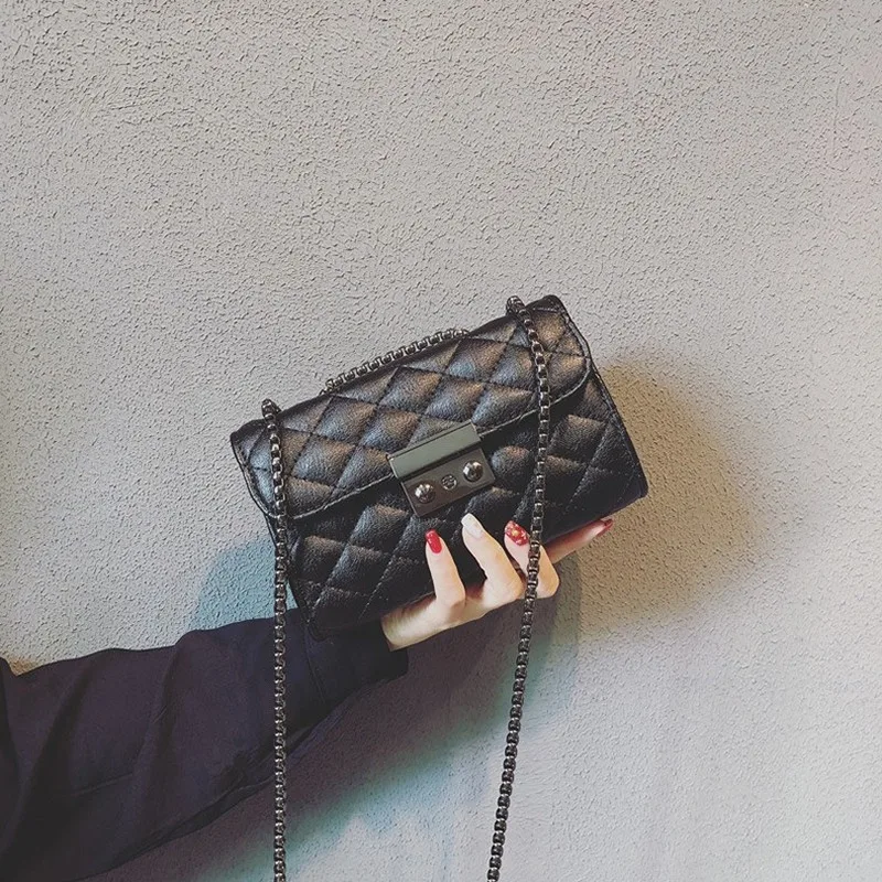 

Bags for Women 2020 New Women's Bag PU Leather Solid Color Soft Leather Rhombus Chain Shoulder Shoulder Bag Small Square Bag