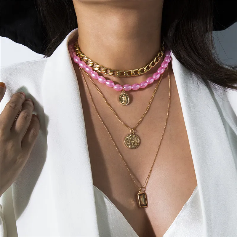 Ахмед Разноцветный жемчуг Potrait кристалл подвеска цепочка ожерелье для женщин