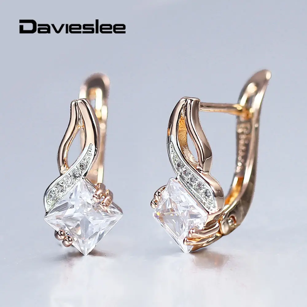 

Stud Earrings Square Paved Clear Cubic Zircon 585 Rose Gold Color Earrings for Women Girls Fashion Jewelry Wedding Party LGE302