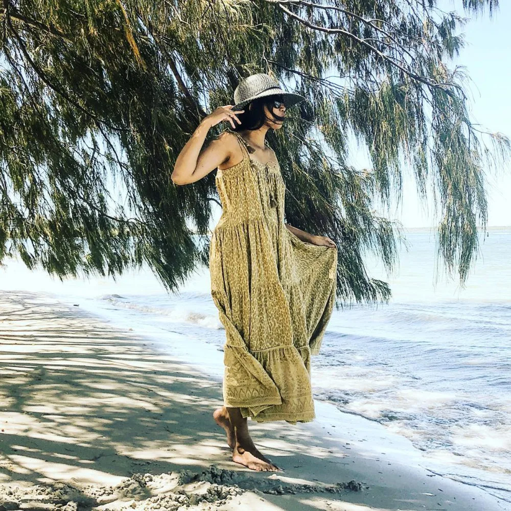 AYUALIN платье на бретелях для женщин без рукавов пляжное цыганское длинное летнее