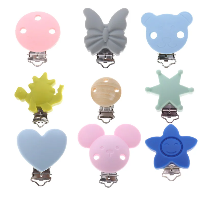 

ATOB 1pc Round Silicone Baby Pacifier Chain Clip Mouse Ear Pacifier Clip Bear DIY Teething Soothie Holder Dummy Clips Adapters