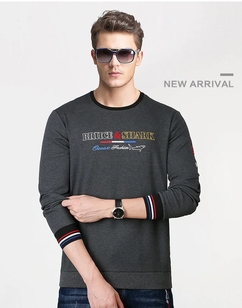 Брюс и Акула длинный рукав для мужчин размера плюс M To3XL 4XL хлопок 95% модная повседневная мужская высокая круглая 2355 с вышивкой