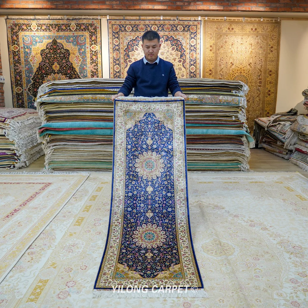 Yilong 2 'x 6' коврик Тебриз синий ручной работы с узлом Восточный (ZQG511A)|tabriz carpet|hand