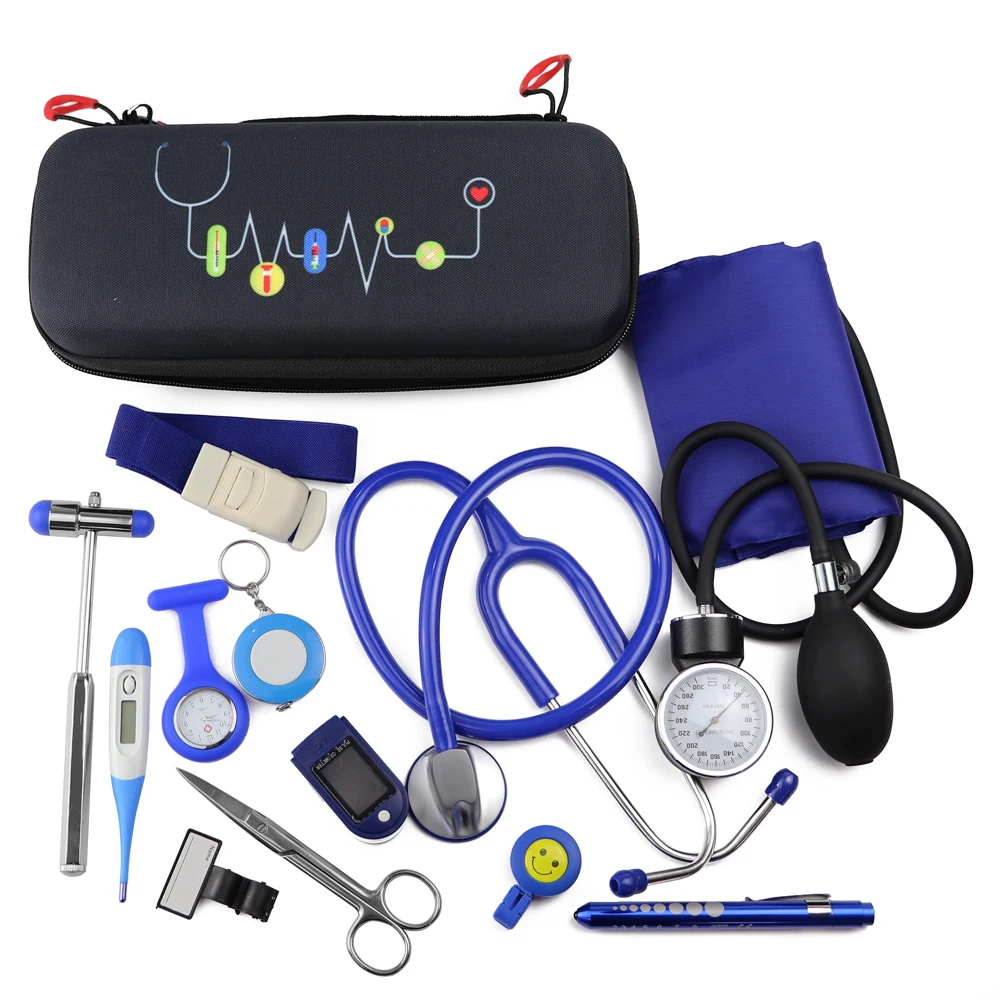 12PCS Set Medical Storage Kit Health Bag Pouch and Stethoscope Manometer Reflex Hammer First Aid Tourniquet Penlight Thermometer | Красота и