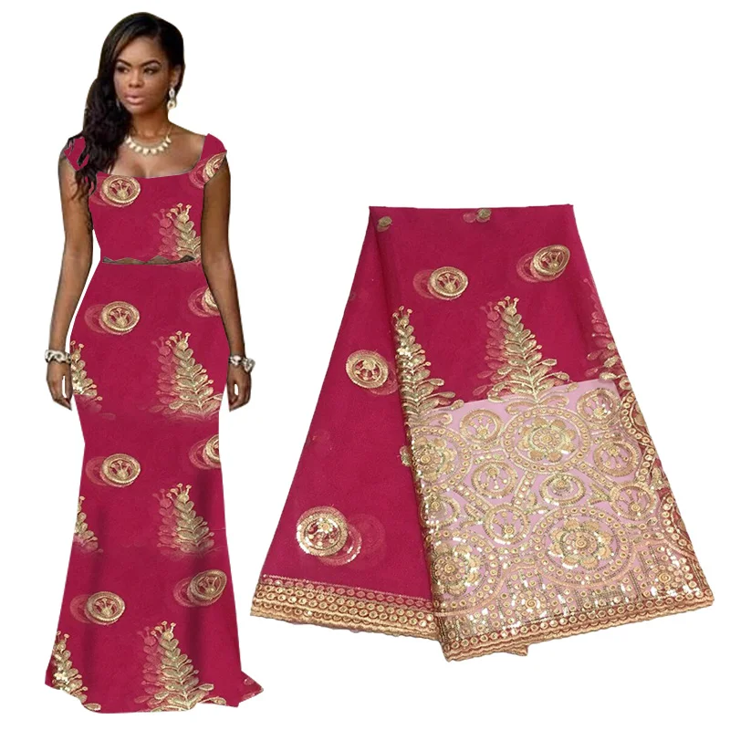 Золотая кружевная бордовая африканская ткань французская Вышивка Тюль