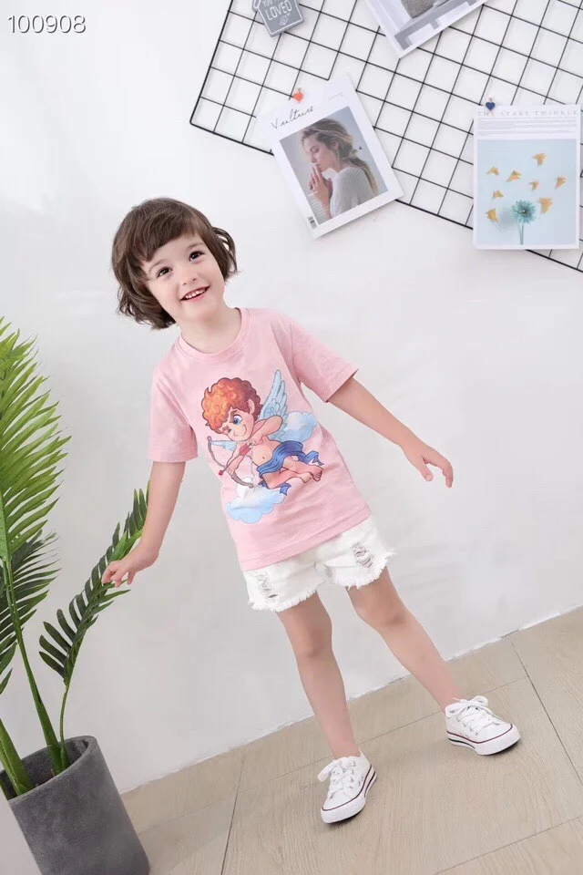 

2021 children summer new short sleeve European and American fashion trend dry quality pure cotton printed kids T-shirt