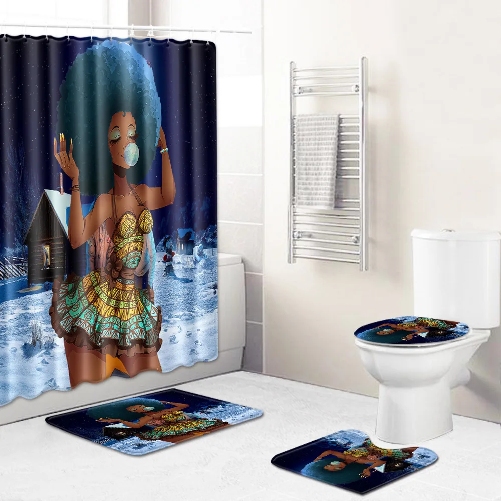 Набор рождественских ковриков для ванной Zeegle 4 шт. занавеска душа в туалете